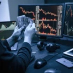 stock market forex trading chart along with a person counting cash