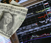 stock market graph with dollars banknote trading