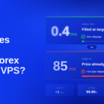 How Does Latency Affect Forex Trading VPS — side-by-side comparison showing a forex VPS executing at 0.4ms with zero slippage and filled at target price, versus a home PC at 85ms where price has already moved and slippage reaches 3.2 pips. CheapForexVPS offers under 1ms latency, 99.95% uptime, from $5/month.