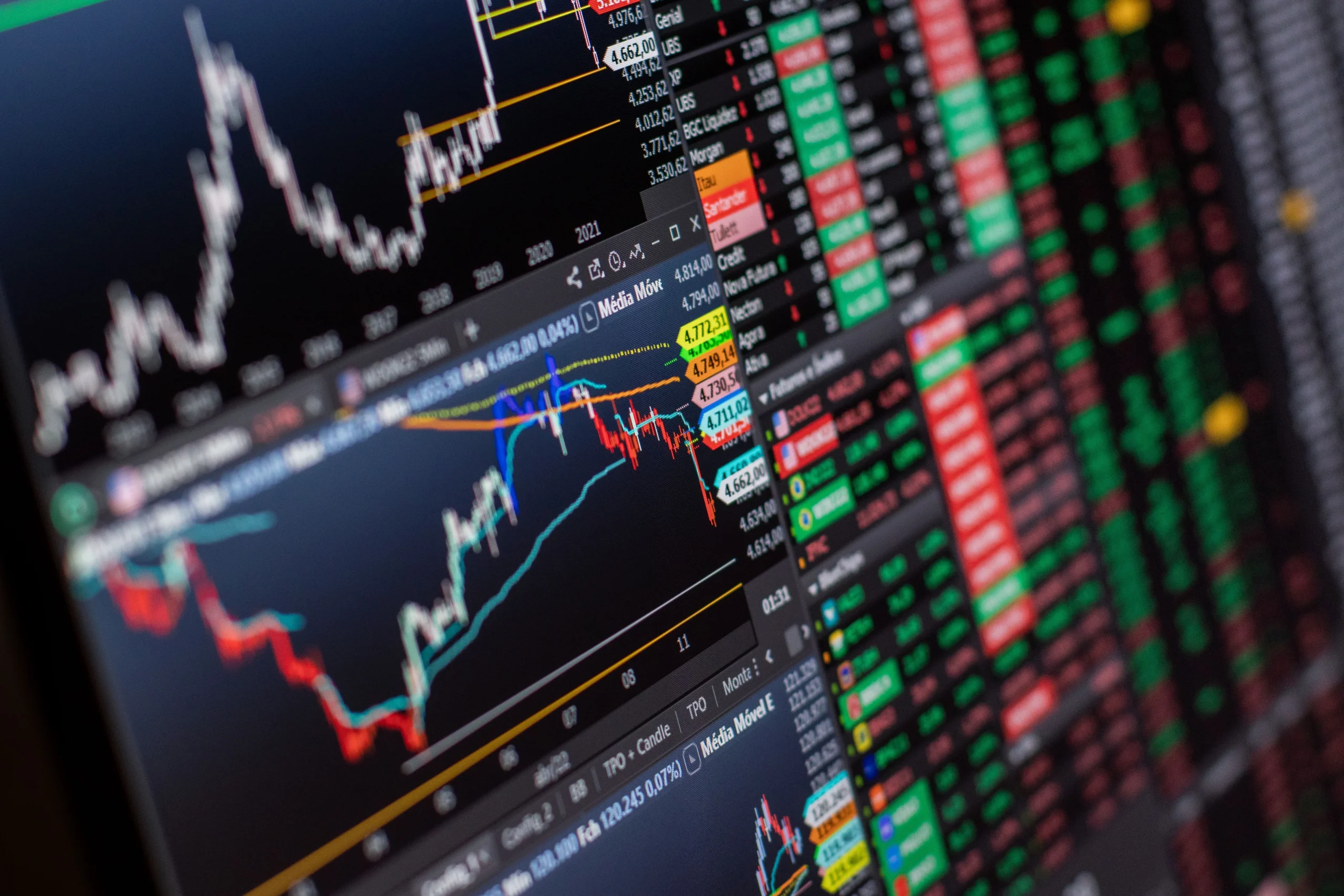 Detailed-view-of-stock-market-charts-and-data-on-a-monitor-showcasing-market-trends
