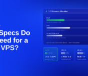 Blue CheapForexVPS blog header reading "What Specs Do You Need for a Forex VPS?" with a resource allocation panel showing 2 GB RAM, 1-2 vCPU, and 20 GB NVMe storage, plus four setup tiers: Basic, Multi, Heavy, and Advanced.